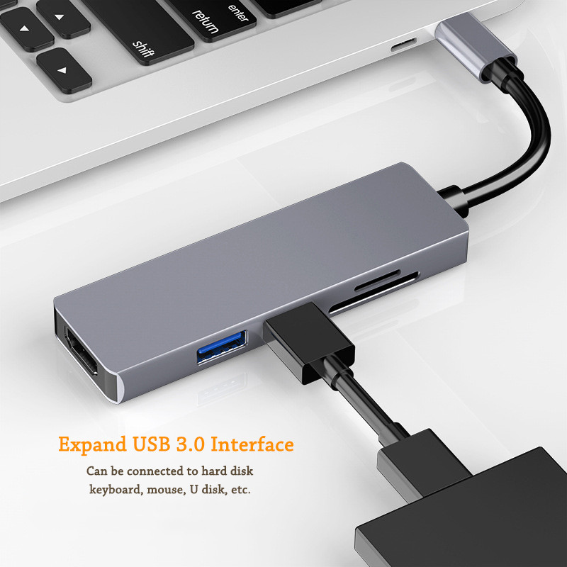 C típusú dokkolóállomás HDM kártyaolvasóhoz 5 az 1-ben HUB hub HDMI felbontás 4K ultra-tiszta vizuális effektusok konverter