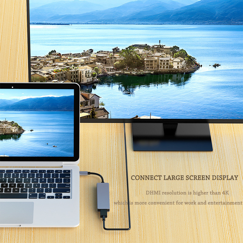 C típusú dokkolóállomás HDM kártyaolvasóhoz 5 az 1-ben HUB hub HDMI felbontás 4K ultra-tiszta vizuális effektusok konverter