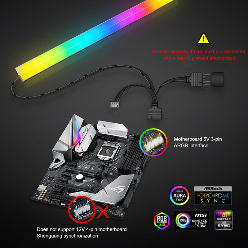 5V aliuminio lydinio šviečianti LED šviesos juosta Magnetinio siurbimo stebuklinga spalva keičianti LED dekoratyvinė šviesa kompiuterio korpuso šviesos juosta
