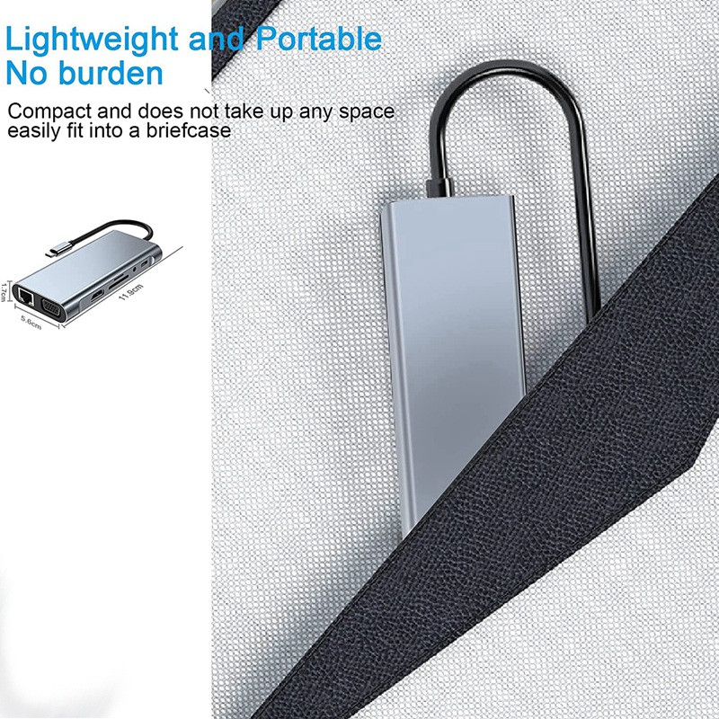 1 dalis 11 in 1 USB C HUB prijungimo stotelė su 4K HDMI suderinama, VGA, USB 3.0 prievadas, C tipo PD, RJ45 Ethernet