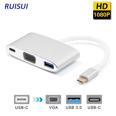 Σταθμός βάσης Προσαρμογέας USB C σε VGA Σταθμός σύνδεσης Usb C Hub με τύπο C PD 60W γρήγορη φόρτιση και USB 3.0 για Macbook Pro Ipad