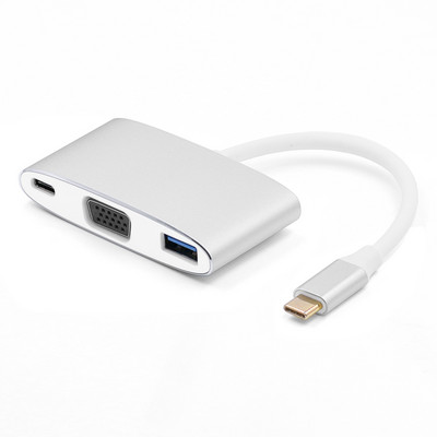 Dock Station USB C į VGA Adapter Docking Station USB C Hub su C tipo PD 60 W greitu įkrovimu ir USB 3.0, skirta Macbook Pro Ipad