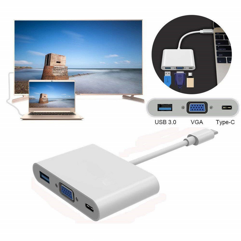 Dock Station USB C į VGA Adapter Docking Station USB C Hub su C tipo PD 60 W greitu įkrovimu ir USB 3.0, skirta Macbook Pro Ipad