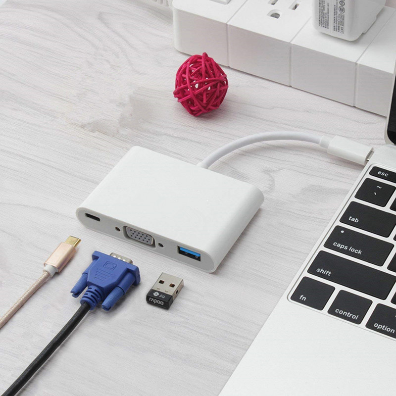 Dock Station USB C į VGA Adapter Docking Station USB C Hub su C tipo PD 60 W greitu įkrovimu ir USB 3.0, skirta Macbook Pro Ipad