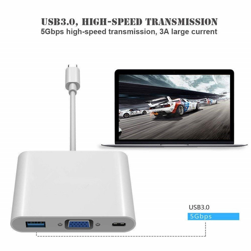 Dock Station USB C į VGA Adapter Docking Station USB C Hub su C tipo PD 60 W greitu įkrovimu ir USB 3.0, skirta Macbook Pro Ipad