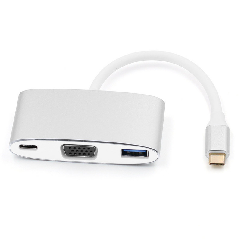 Dock Station USB C į VGA Adapter Docking Station USB C Hub su C tipo PD 60 W greitu įkrovimu ir USB 3.0, skirta Macbook Pro Ipad
