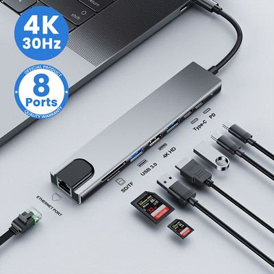 USB Type-C HUB PD87W USB 3.0 2.0 HDMI Audio USB3.0 USB A 8 in 1 Daugiafunkciniai priedai kompiuteriui