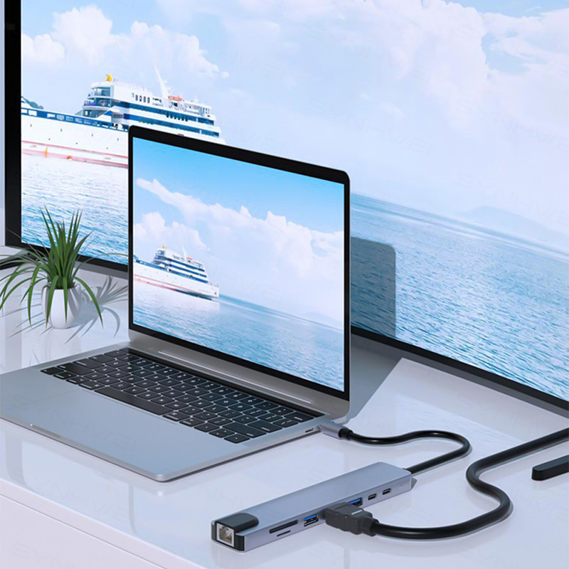 USB Type-C HUB PD87W USB 3.0 2.0 HDMI Audio USB3.0 USB A 8 in 1 Daugiafunkciniai priedai kompiuteriui