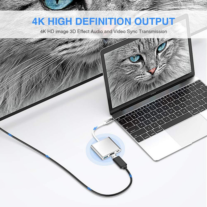 LYBALL Type C – HDMI többportos átalakító USB 3.0 porttal és USB C töltőporttal MacBook/Chromebook Pixel/Huawei/Samsung számára