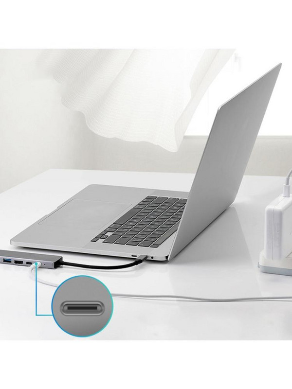 Többfunkciós 8 az 1-ben C típusú hub laptop számítógép perifériás dokkoló állomás USB adapter 65 W-os PD SD/TF kártyaolvasóval