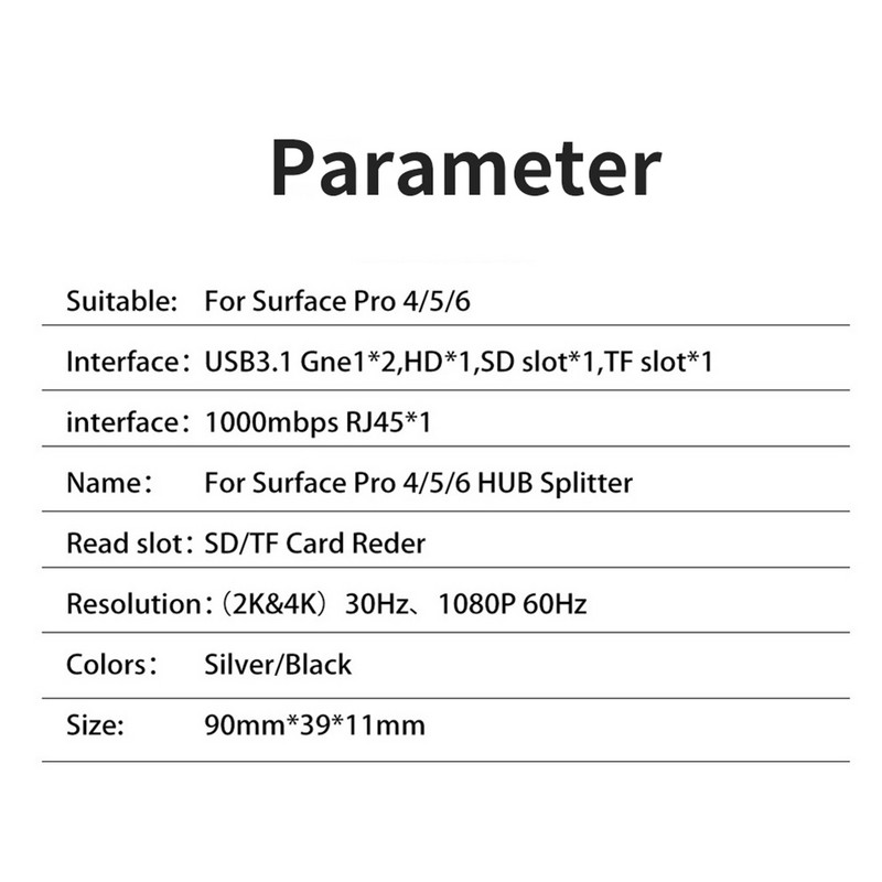 6 u 1 Docking Station Hub s čitačem TF kartica za Microsoft Surface Pro 4/5/6