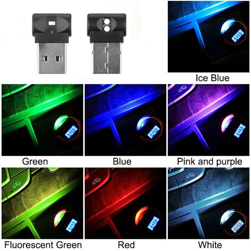 7 spalvų mini USB LED išmanioji atmosferos šviesa RGB auto vidaus dekoratyvinė lempa namų biurui nešiojamojo kompiuterio klaviatūros automobilio priedas