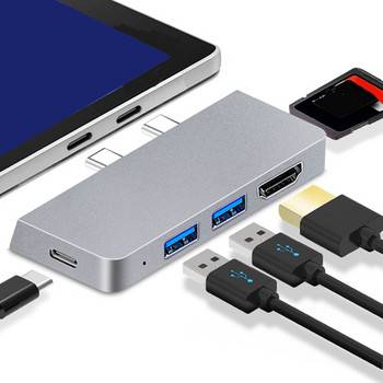 За Surface Pro 8 USB C Hub, 4K HDMI-съвместим адаптер + 2 USB 3.0 четеца, адаптер за четец на SD/TF карти за Surface Pro 8