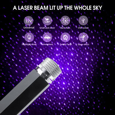 Univerzális USB LED lámpa autós atmoszféra csillagos éjszakai fény autó belső dekorációs lámpa 12V-24V tetőcsillag lámpa