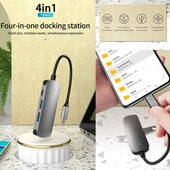 4 σε 1 Docking Station Hub με USB Type C Μετατροπέας USB Hub Hub πολλαπλών λειτουργιών σε προσαρμογέα 4K συμβατό με HDMI για φορητό υπολογιστή