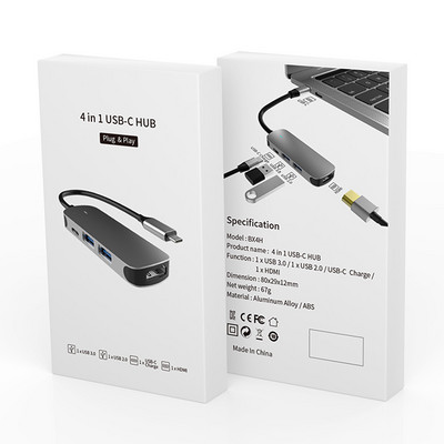 4 σε 1 Docking Station Hub με USB Type C Μετατροπέας USB Hub Hub πολλαπλών λειτουργιών σε προσαρμογέα 4K συμβατό με HDMI για φορητό υπολογιστή