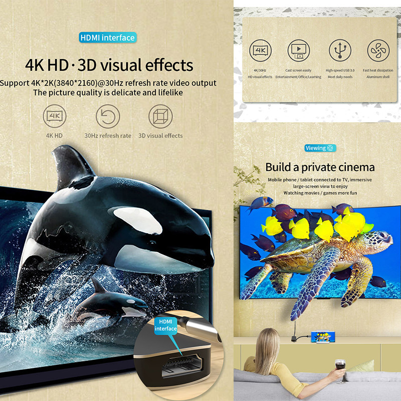 4 σε 1 Docking Station Hub με USB Type C Μετατροπέας USB Hub Hub πολλαπλών λειτουργιών σε προσαρμογέα 4K συμβατό με HDMI για φορητό υπολογιστή