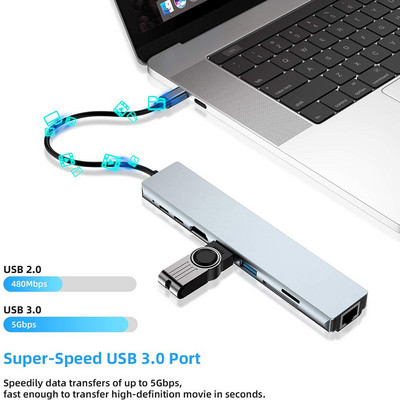 USB C HUB 3.0 Type-C 3.0 8 портов мулти сплитер адаптер OTG за Xiaomi Lenovo Macbook Pro 13 Air Pro PC Компютърни аксесоари