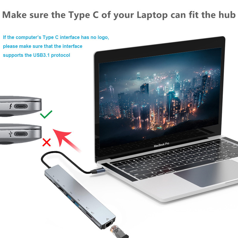 USB C HUB 3.0 Type-C 3.0 8 Port Multi Splitter Adapter OTG za Xiaomi Lenovo Macbook Pro 13 Air Pro PC Računalna oprema