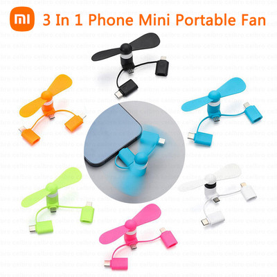 Prijenosni ventilator Type-c Micro USB C Phone Mini 3 U 1 Putni rashladni hladnjak za Iphone 14 Rasvjeta Xiaomi 12 Sansmung S22 Android