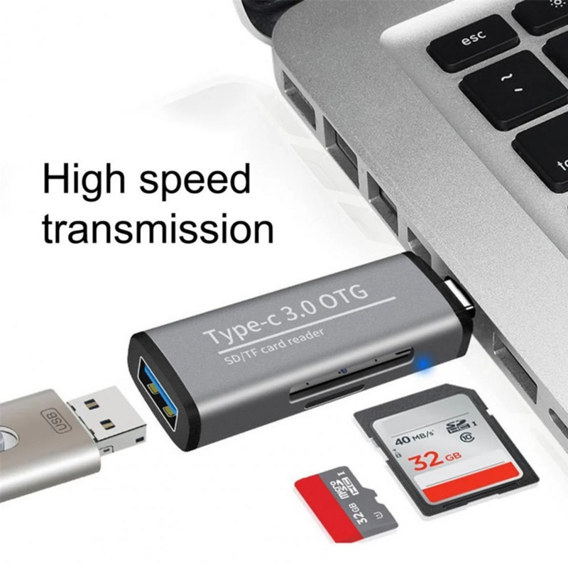 USB kortelių skaitytuvas 2 viename C tipo USB 3.0 į SD Micro SD TF adapteris nešiojamajam telefonui OTG kortelių skaitytuvas Išmanioji atmintis SD TF kortelių skaitytuvas