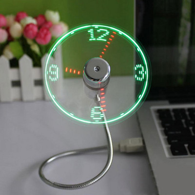 USB ventilátor csatlakozás PhoDurable Állítható Mini Rugalmas Ventilátor LED lámpa USB port Idő Óra Asztali óra Cool Gadget Time Display