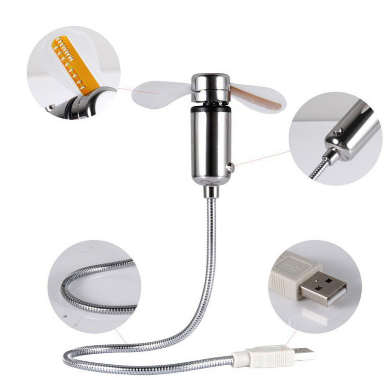 USB ventilator Connect PhoDurable prilagodljivi mini fleksibilni ventilator LED svjetlo USB priključak sat sat stolni sat cool gadget prikaz vremena