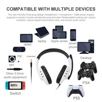 Για PS4 PS5 Headset Gamer PC Laptop Stereo Bass Ενσύρματα ακουστικά gaming με μικρόφωνο, για τηλέφωνο Tablet Παιδιά Ενήλικες Αγόρια Δώρο