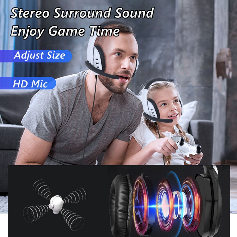 Skirta PS4 PS5 ausinėms Gamer PC nešiojamiesiems kompiuteriams Stereo Bass Laidinės žaidimų ausinės su mikrofonu, Telefonui Planšetei Vaikams Suaugusiesiems berniukams Dovana
