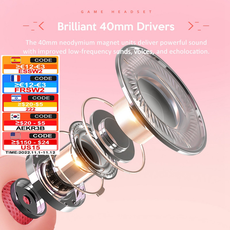 QearFuni uued roosad kõrvaklapid tüdrukute mängimiseks mõeldud peakomplekti mikrofoniga PS4 Windows XP/7/8/10 sülearvuti jaoks