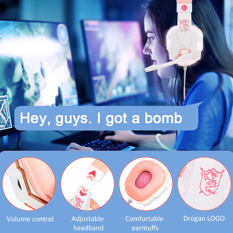 QearFuni uued roosad kõrvaklapid tüdrukute mängimiseks mõeldud peakomplekti mikrofoniga PS4 Windows XP/7/8/10 sülearvuti jaoks