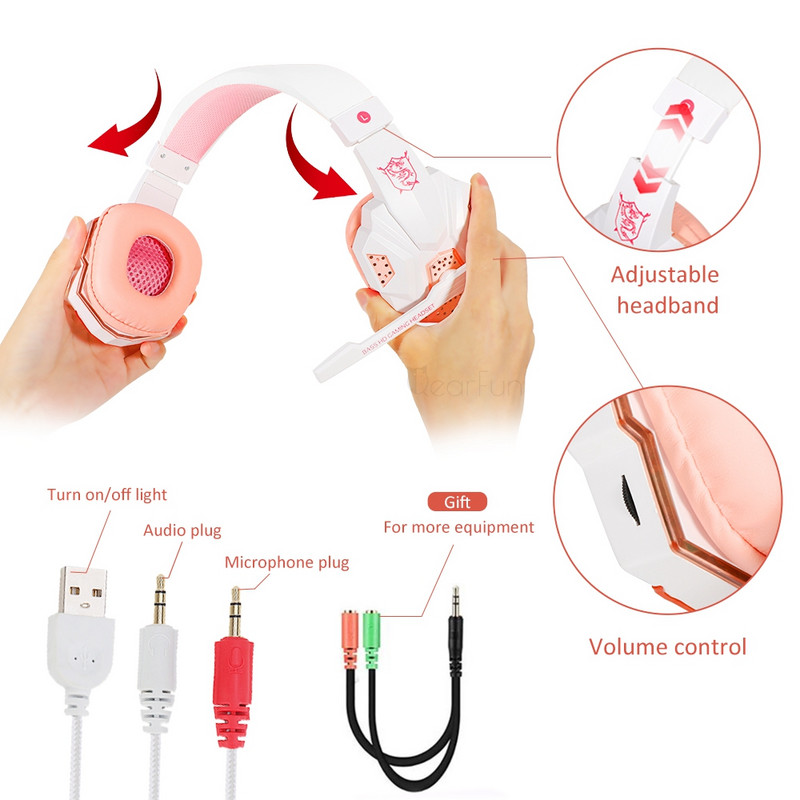 QearFuni uued roosad kõrvaklapid tüdrukute mängimiseks mõeldud peakomplekti mikrofoniga PS4 Windows XP/7/8/10 sülearvuti jaoks