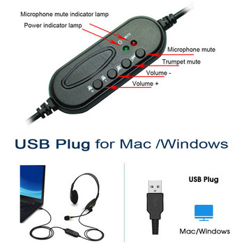 kebidu 3,5 мм шумопотискащи жични слушалки с микрофон Универсални USB слушалки с микрофон за компютър / лаптоп / компютър