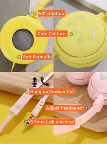 Χαριτωμένα παιδικά ακουστικά για κορίτσια Παιδιά με μικρόφωνο, υποδοχή 3,5mm 3D Stereo Music Ενσύρματο ακουστικό Gamer Κινητό τηλέφωνο iphone Laptop Δώρο