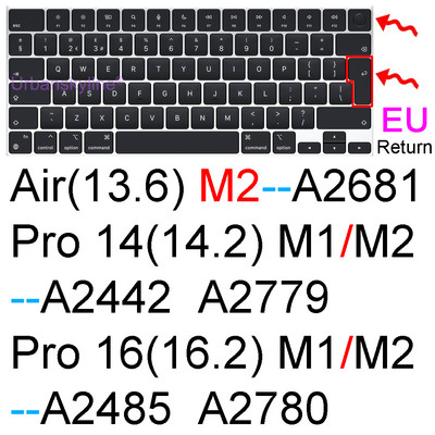 Klaviatūros dangtelis, skirtas Macbook Air 13 M2 Pro 13 M1 14 Max 15 16 Bar ID 17 Retina 11 Silikoninis apsauginis odos dėklas A2337 A2779 A2681