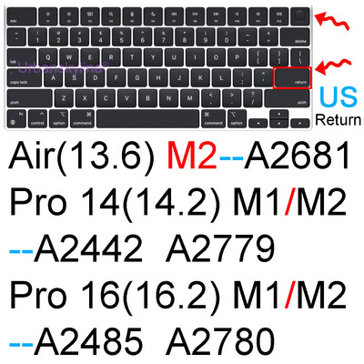 Klaviatūros dangtelis, skirtas Macbook Air 13 M2 Pro 13 M1 14 Max 15 16 Bar ID 17 Retina 11 Silikoninis apsauginis odos dėklas A2337 A2779 A2681