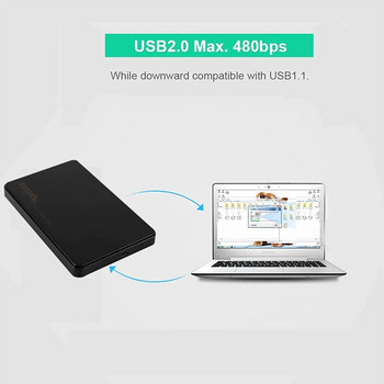 GRWIBEOU πλαστικό 480M/5Gbps USB 2.0 σασί 2,5 ιντσών SATA SSD HDD εξωτερικός κινητός σκληρός δίσκος caddy υποστηρίζει 3TB