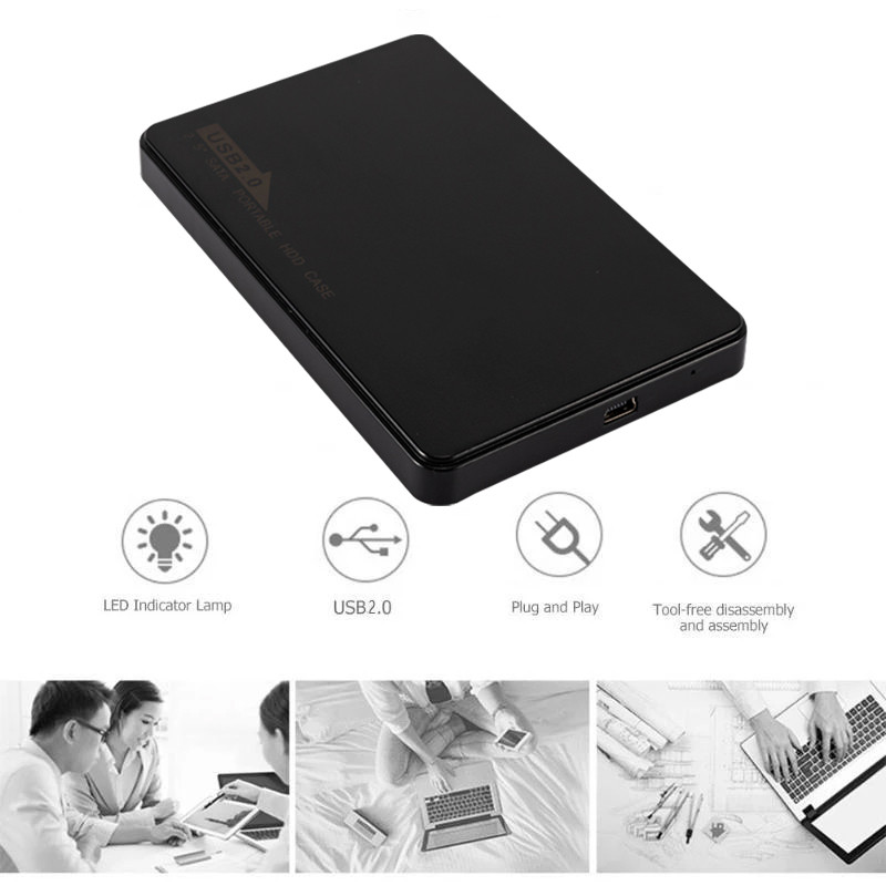 GRWIBEOU plastmasas 480M/5Gbps USB 2.0 šasija 2,5 collu SATA SSD HDD ārējā mobilā cietā diska kastes kaste atbalsta 3TB