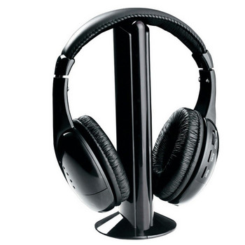Ασύρματα ακουστικά Hi-Fi 5 σε 1 Ακουστικά ακουστικών για υπολογιστή Φορητός υπολογιστής Τηλεόραση FM Ραδιόφωνο MP3 Μαύρα ακουστικά τυχερών παιχνιδιών Τηλεόραση ασύρματα ακουστικά