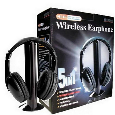 Ασύρματα ακουστικά Hi-Fi 5 σε 1 Ακουστικά ακουστικών για υπολογιστή Φορητός υπολογιστής Τηλεόραση FM Ραδιόφωνο MP3 Μαύρα ακουστικά τυχερών παιχνιδιών Τηλεόραση ασύρματα ακουστικά