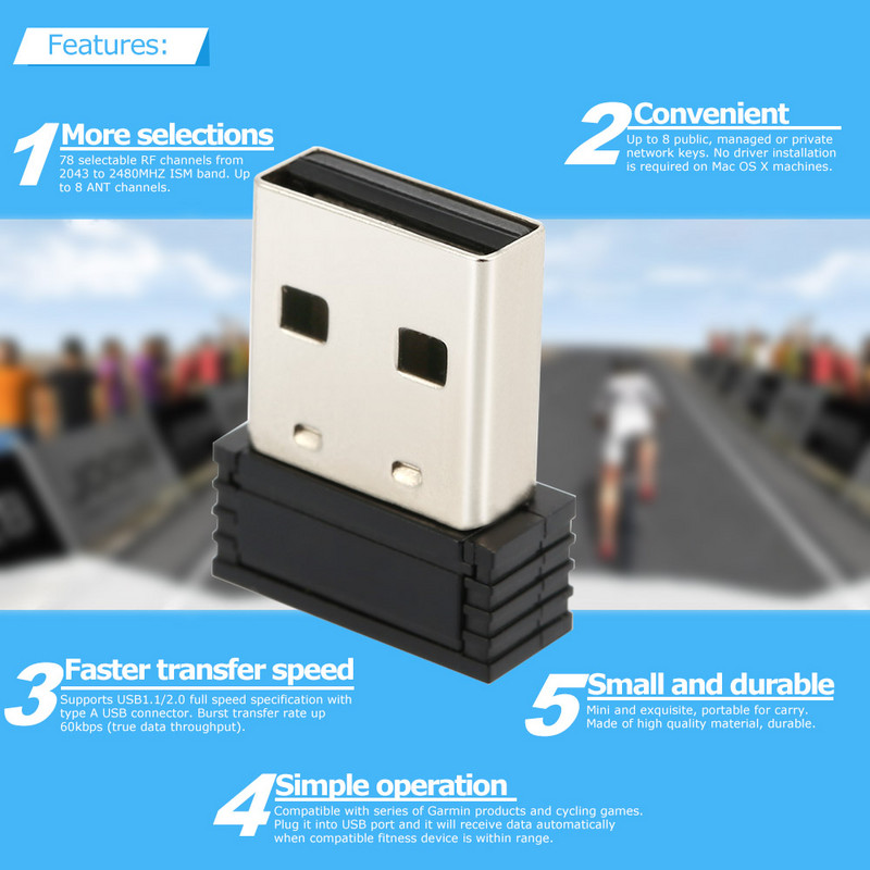 Anself ANT+USB Stick Adapter mini USB ANT+Stick modulok Hordozható USB adapter dropship a zwift onelap kerékpározáshoz Fitness eszköz
