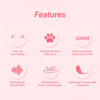 SY-G25 Ενσύρματα ακουστικά με μικρόφωνο Cute Cat Ear Over Ear Ακουστικά gaming για E-sport Ακουστικά για φορητούς υπολογιστές