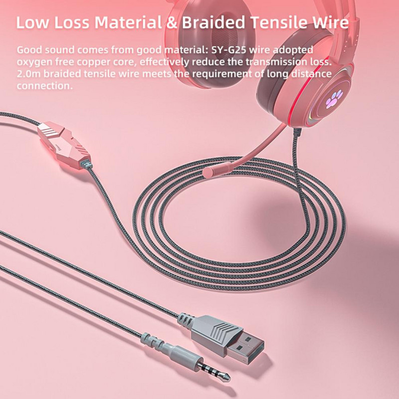 SY-G25 Žičane slušalice s mikrofonom Slatka mačka Ear over Ear Gaming slušalice za e-sport Računalne slušalice Laptop slušalice