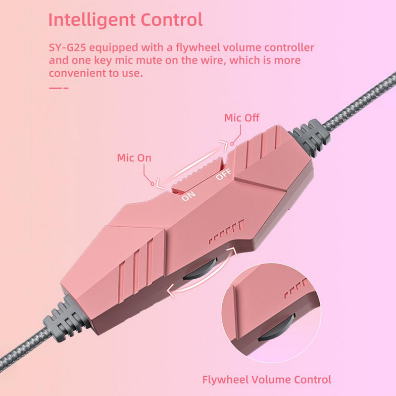 SY-G25 Žičane slušalice s mikrofonom Slatka mačka Ear over Ear Gaming slušalice za e-sport Računalne slušalice Laptop slušalice
