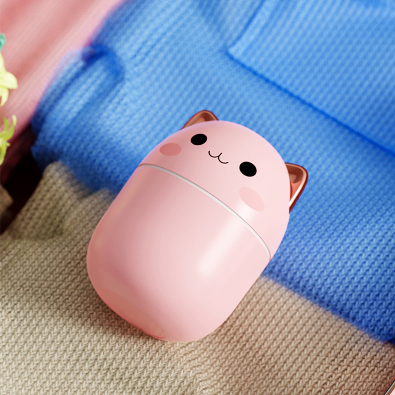 Vezeték nélküli USB újratölthető 250 ml-es légpárásító, hordozható mini aranyos párásító kisállat-párásító irodai asztal Otthoni autó éjszakai fénnyel Cool Mist