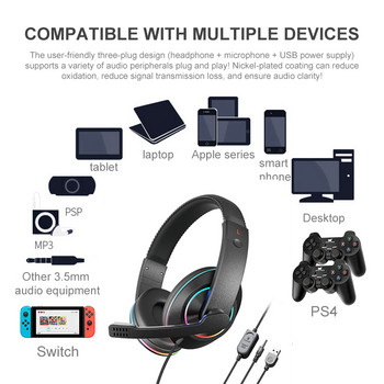 Για παίκτης με ακουστικά PS5, υποδοχή 3,5 χιλιοστών Μαύρο τηλέφωνο Στερεοφωνικό Μουσική Ενσύρματο ακουστικό με Micfor PS4 PC Laptop Tablet Xbox Nintendo Switch