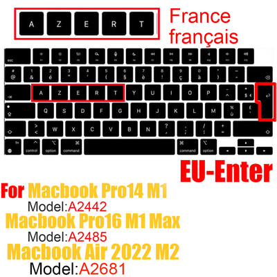 Jaunam MacBook Air M2 A2681 2022 A2442 A2485 Pro14 Keybaord cvoer Krievija Čīle Koreja Francija Keyboard Protector silikona maciņš
