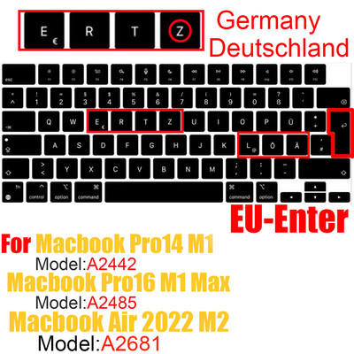 Jaunam MacBook Air M2 A2681 2022 A2442 A2485 Pro14 Keybaord cvoer Krievija Čīle Koreja Francija Keyboard Protector silikona maciņš