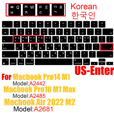 Jaunam MacBook Air M2 A2681 2022 A2442 A2485 Pro14 Keybaord cvoer Krievija Čīle Koreja Francija Keyboard Protector silikona maciņš