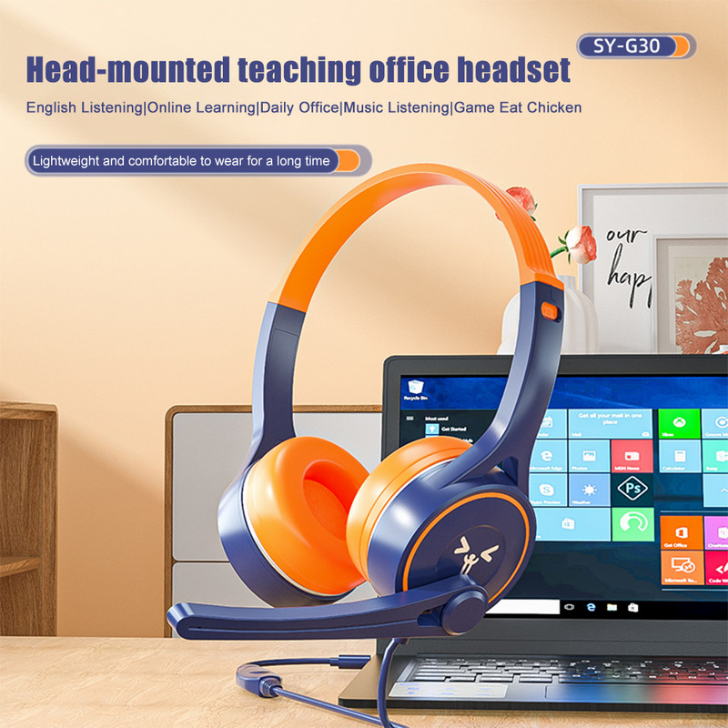 Naujos 3,5 mm laidinės vaikiškos kompiuterinių žaidimų ausinės su mikrofono išjungimu, skirtos „Skype“ skambučių centro ausinės, skirtos asmeniniam nešiojamam kompiuteriui